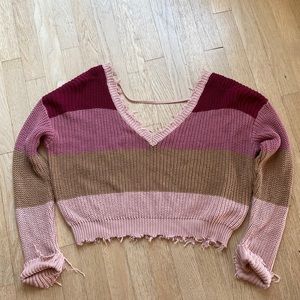 forever, 21 V-neck sweater size small, tricolor, pink brown rose
